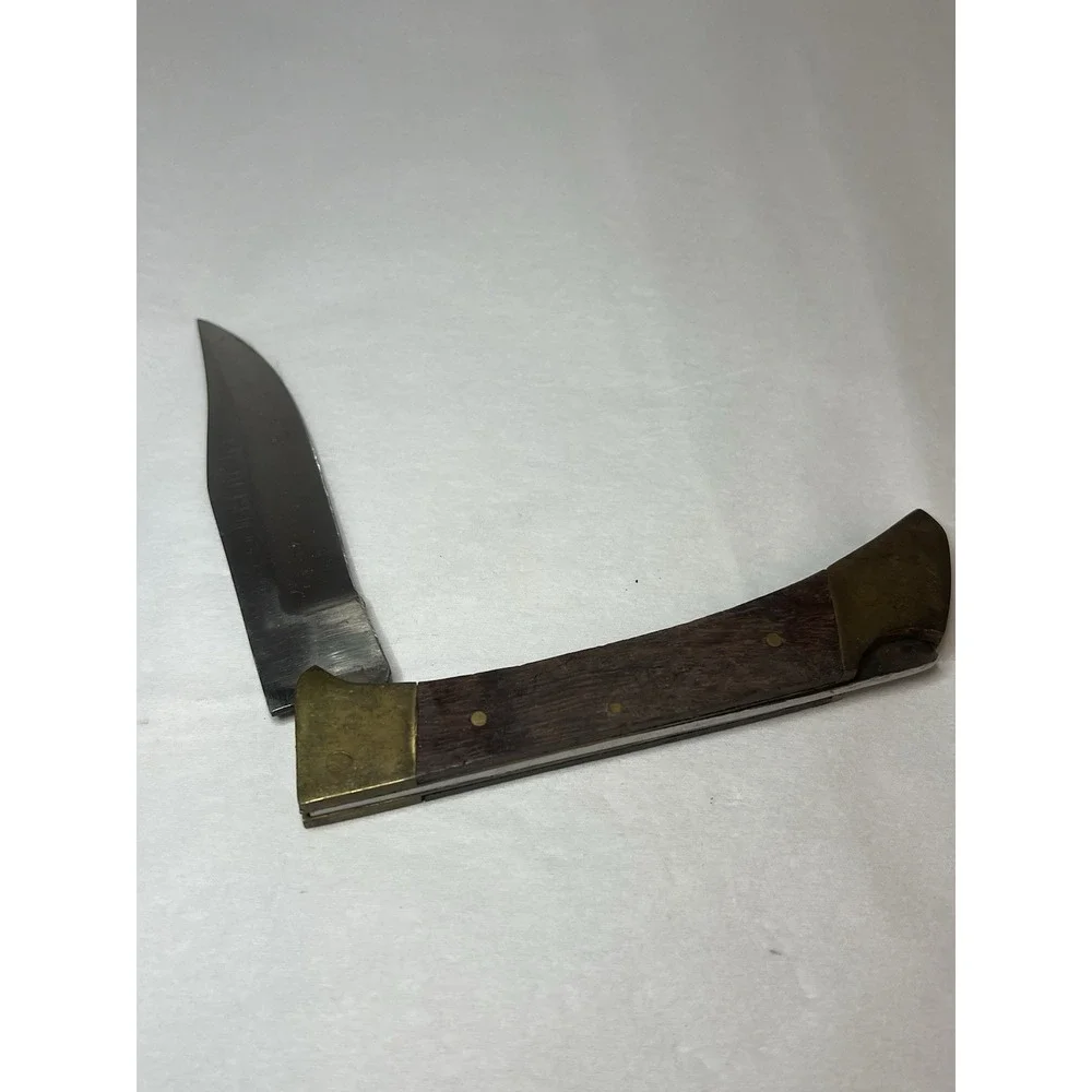 Vintage Folding Lock Back Knife Stainless Blade Wood Handle Pakistan 4